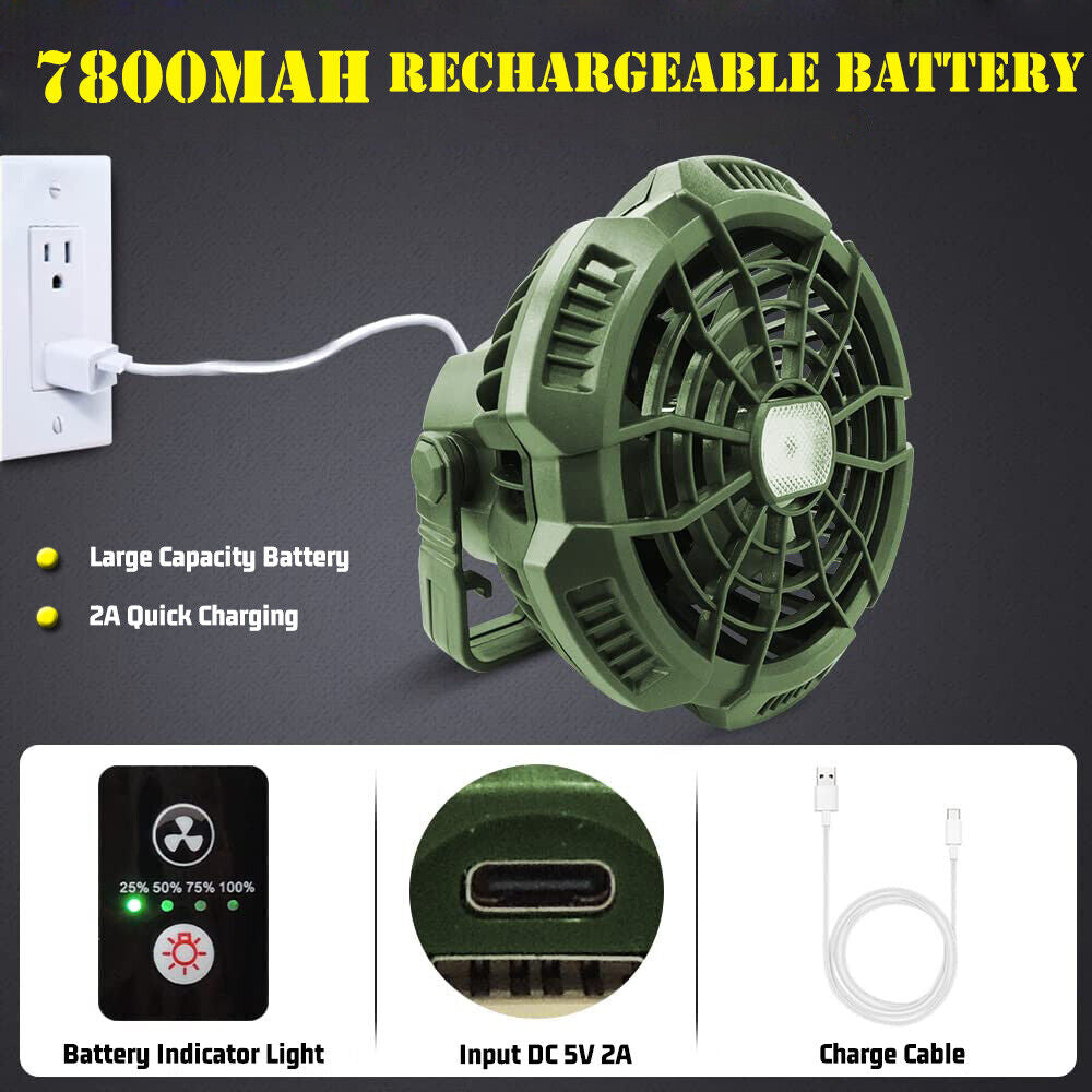 "2-in-1 Portable LED Tent Light and Fan for Camping and Outdoor Activities"