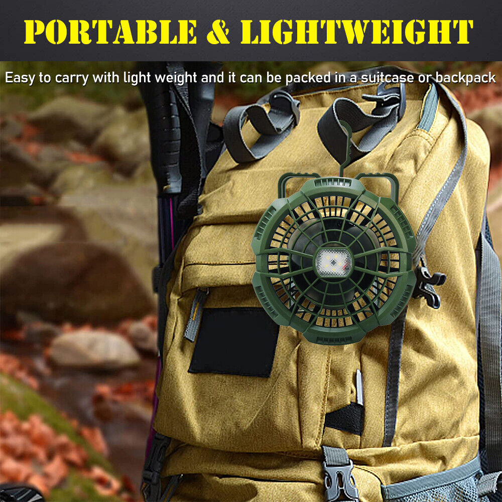 "2-in-1 Portable LED Tent Light and Fan for Camping and Outdoor Activities"