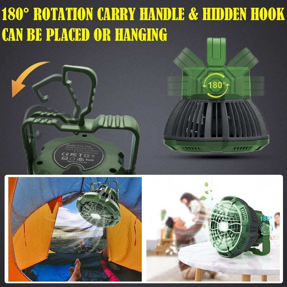 "2-in-1 Portable LED Tent Light and Fan for Camping and Outdoor Activities"